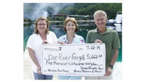A June golf tournament by Elizabethton Modern Woodmen of America members raised more than $5,600 for a created arts center at Doe River Gorge. Pictured from left are Kim Hodge, funding and development manager at Doe River Gorge; Sonja Broyles, Modern Woodmen of America representative; and Terry Maughon, president of Doe River Gorge.