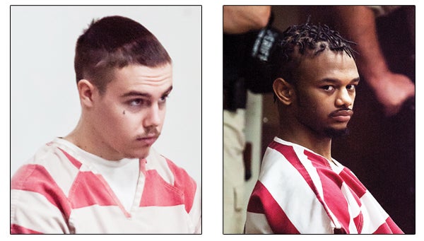 Photos by Brandon Hicks At left, Anthony Lacy, 18, listens to testimony in court during a preliminary hearing. Lacy and 19-year-old Demetrice Cordell, at right, are facing multiple charges, including first degree murder, in connection with a July crime spree in Roan Mountain that left one man dead. During testimony TBI Special Agent Brian Fraley said Lacy admitted to striking Danny Vance in the head with a rock, which was later determined by autopsy to be the cause of death.