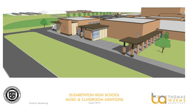 Image Submitted An architect’s rendering shows what the proposed new music and band room will look like on the Elizabethton High School campus.