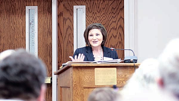 Star Photo/Abby Morris-Frye Chamber of Commerce Director Tonya Stevens spoke to the Carter County Commission regarding tourism promotion in Carter County.