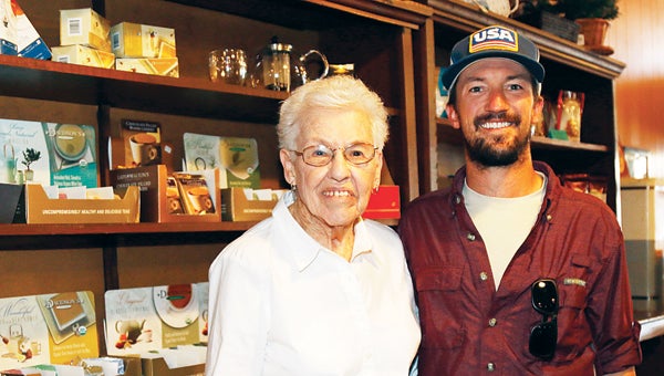 Star Photo/Rebekah Price  Chris West and his grandmother Agnes Blackburn enjoyed an afternoon at The Coffee Company visiting with family before he got back on the road Tuesday morning.