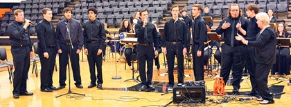 Contributed Photo/Chandrea Shell The men's ensemble, conducted by Debbie Gouge, performed a dynamic a capella performance Thursday before the music room tour, highlighting the vocal talent of numerous members as well as the group's ability to harmonize.