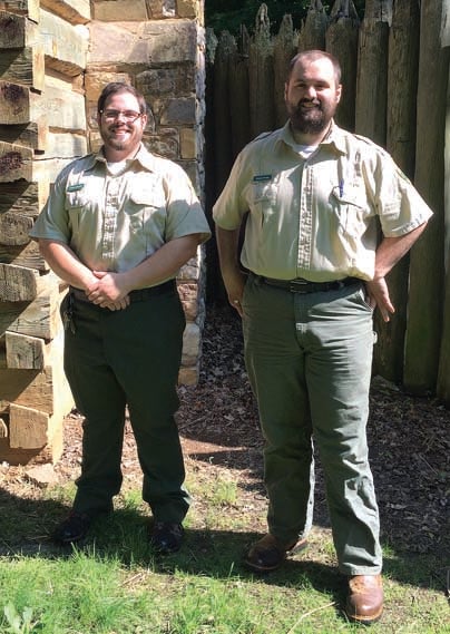 Contributed Photo  Seasonal Interpretive Rangers Corbin Hayslett, left, and Steven Knapp will present a variety of programs at Sycamore Shoals State Historic Park this summer.
