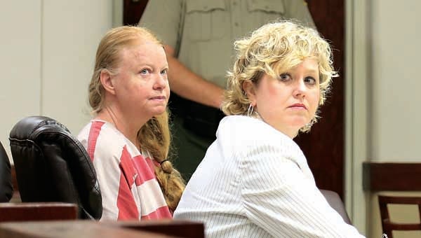 Star Photo/Abby Morris-Frye  Sonya Babb, at left, appeared in court with her attorney Assistant Public Defender Melanie Sellers, at right, for a preliminary hearing on Friday. Babb is charged with first degree murder in the shooting death of her father, Kenneth Younce.