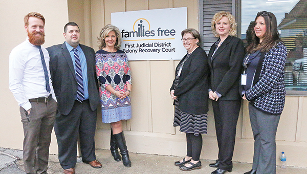 Star Photo/Curtis Carden First Judicial District Felony Recovery Court team members (from left) Aaron Free, Matt Roark, Lisa Tipton, Melissa Langett, Melanie Sellers and Robin Ledford were in attendance for the facility's open house Thursday afternoon.